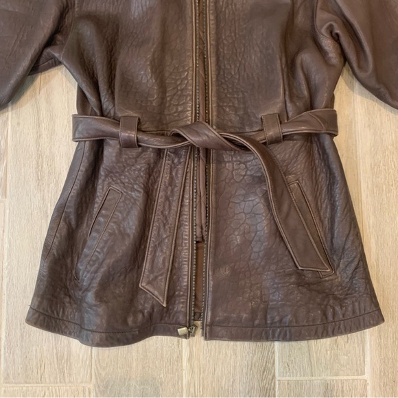 Women's Buttery Soft Brown Leather Belted Jacket - Picture 2 of 8